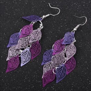 2/$20 Purple Leaf Earrings Metal Leaves Dangle